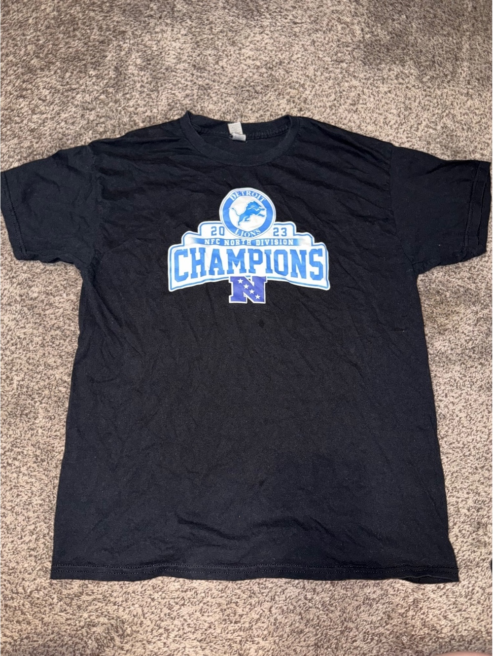 2023 Champions Detroit Lions NFL Men's Black T-Shirt Large 0006